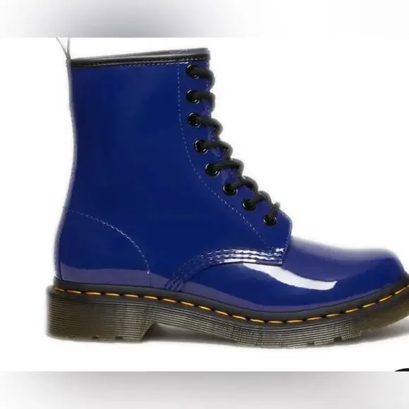 New ! Women's Dr. Martens 1460 Patent Leather Lace Up Boots Blue Lucido, size 6 - Picture 2 of 9
